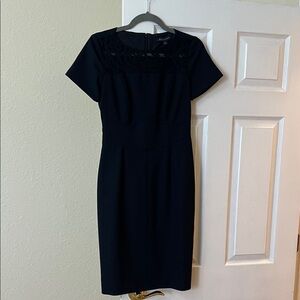 Brooks Brothers Deep Navy Lace Yoke Short Sleeve Midi Dress
